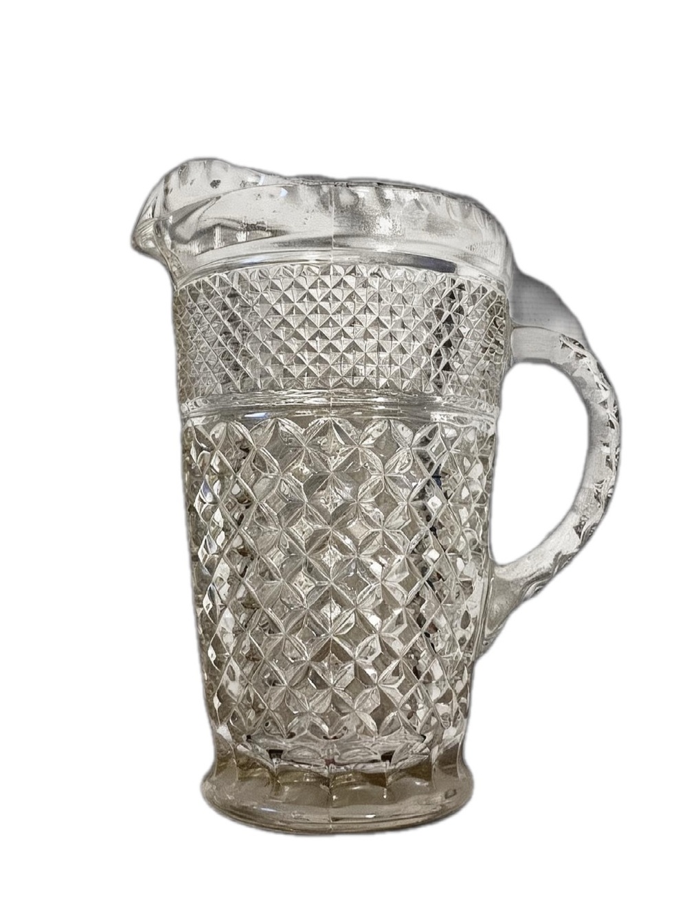 Vintage Anchor Hocking Wexford Glass Pitcher-64oz Diamond Mid-Century Modern